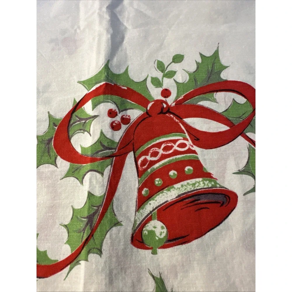 Vtg Rare Set Of 4 Christmmas Bells & Holly Rod Panel Curtains 26
